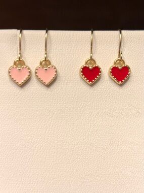 2 new sets of heart earrings pink & red super cute and petite minimalist